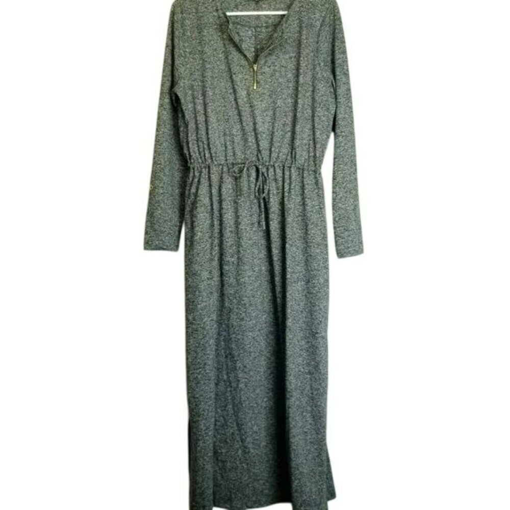Ambernoon II Gray Long‎ Sleeve Maxi Dress With Zipper Front Elastic Waist Medium